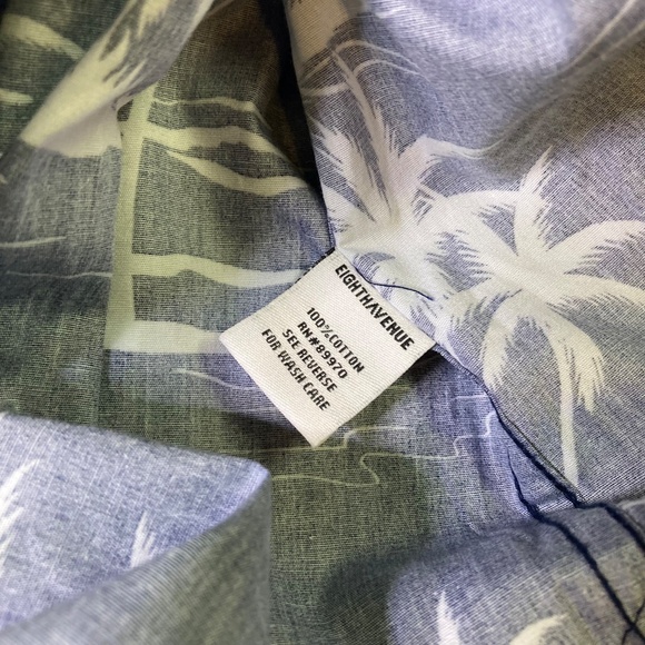 Eighth Avenue Blue & White Palm Print Cotton Button Down Shirt Men’s Size L - Picture 14 of 16